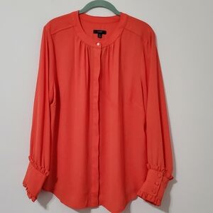 J. Crew Band Collar Ruffle Cuff Blouse Top Orange XL